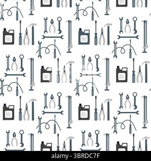 Seamless pattern of mechanic tools and engine oil, ideal for auto repair themes and backgrounds vector Stock Vector