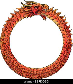 Ouroboros Circle Dragon Eating Circular Tail Stock Vector