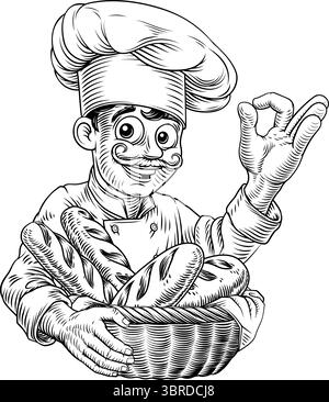 Chef Baker Bread Loaves Basket Bakery Illustration Stock Vector