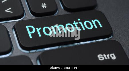Illuminated keyboard with a labeled key - Promotion Stock Photo