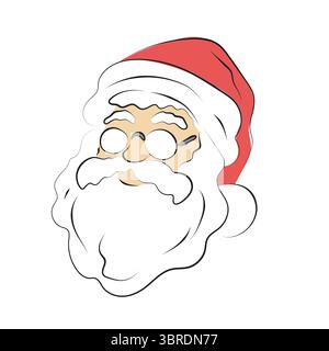 santa claus head with glasses illustration vector hand drawn with black lines isolated on white background. Stock Vector