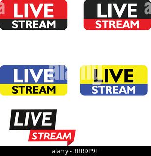 LIVE STREAM” Label Icon Set – Multicolor Callout Badges for Digital Broadcasts Stock Vector