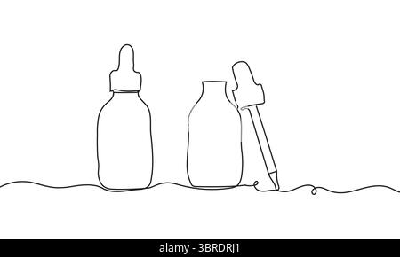 One-Line Art: Minimalist Dropper Bottles for Skincare & Beauty Products Stock Vector