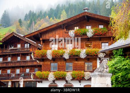 Traditional Alpine Wooden House in Alpbach - Austria Stock Photo