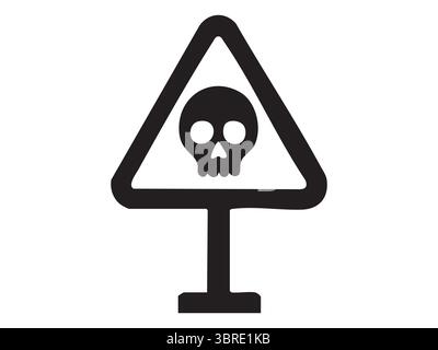 Black silhouette of skull and crossbones inside triangular danger sign, isolated on white background, graphic illustration. concept of warning, hazard Stock Vector