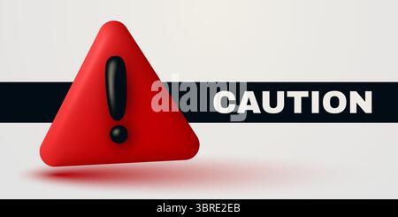 Red danger warning triangle 3d icon. Alert, caution or emergency ...
