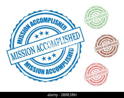 A Victory Completed Stamp Set, Mission Accomplished Grunge Icons Stock Vector