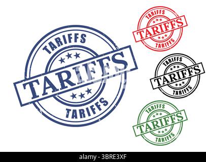A Tariffs Grunge Rubber Stamp Collection, Import Tax Customs Duty Vector Set Stock Vector