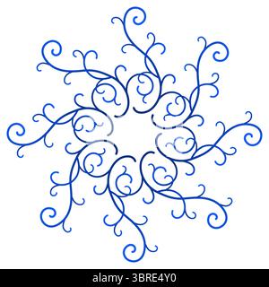 Ornate blue mandala. Curved intertwined lines. Winter ethnic round ornament. Luxury kaleidoscope design element. Christmas decor. Snowflake vector ill Stock Vector