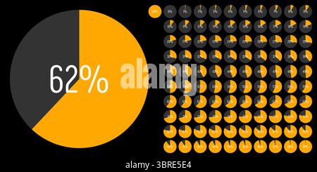 Set of circle percentage progress bar diagrams meters from 0 to 100 ready-to-use for web design, user interface UI or infographic - indicator with yel Stock Vector