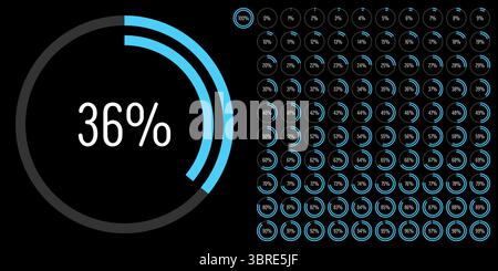 Set of circle percentage progress bar diagrams meters from 0 to 100 ready-to-use for web design, user interface UI or infographic - indicator with blu Stock Vector
