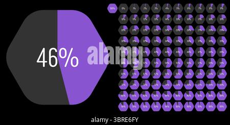 Set of hexagon percentage diagrams meters from 0 to 100 ready-to-use for web design, user interface (UI) or infographic - indicator with purple Stock Vector