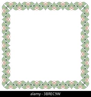 Floral square frame with place for text. Linear ornament of moss green plants on white background. Traditional shamrock repeating ornament for cards, Stock Vector