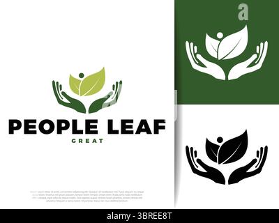 Minimalist caring people with leaf icon symbolizing nature, growth, and eco-friendly community care. Perfect for sustainability projects, wellness bra Stock Vector