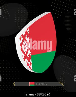 Belarus Flag Shield icon in 3D on Dark Modern Abstract Rugby Background. Perfect for sports events, heritage themes, national celebrations, and patrio Stock Vector