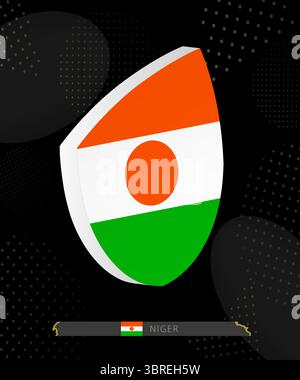 Niger Flag Shield icon in 3D on Dark Modern Abstract Rugby Background. Perfect for sports events, heritage themes, national celebrations, and patrioti Stock Vector