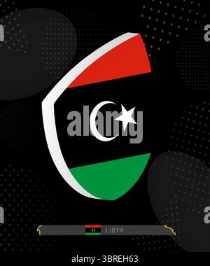 Libya Flag Shield icon in 3D on Dark Modern Abstract Rugby Background. Perfect for sports events, heritage themes, national celebrations, and patrioti Stock Vector