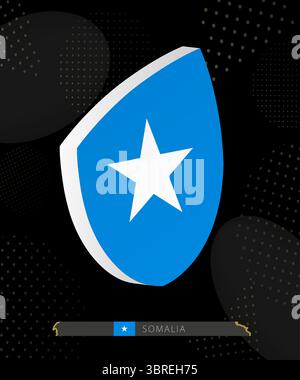 Somalia Flag Shield icon in 3D on Dark Modern Abstract Rugby Background. Perfect for sports events, heritage themes, national celebrations, and patrio Stock Vector