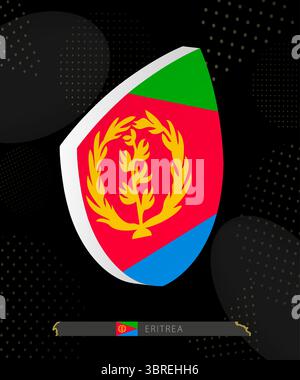 Eritrea Flag Shield icon in 3D on Dark Modern Abstract Rugby Background. Perfect for sports events, heritage themes, national celebrations, and patrio Stock Vector