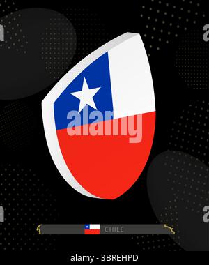 Chile Flag Shield icon in 3D on Dark Modern Abstract Rugby Background. Perfect for sports events, heritage themes, national celebrations, and patrioti Stock Vector