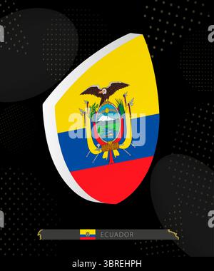 Ecuador Flag Shield icon in 3D on Dark Modern Abstract Rugby Background. Perfect for sports events, heritage themes, national celebrations, and patrio Stock Vector