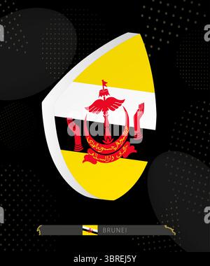 Brunei Flag Shield icon in 3D on Dark Modern Abstract Rugby Background. Perfect for sports events, heritage themes, national celebrations, and patriot Stock Vector