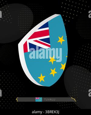 Tuvalu Flag Shield icon in 3D on Dark Modern Abstract Rugby Background. Perfect for sports events, heritage themes, national celebrations, and patriot Stock Vector
