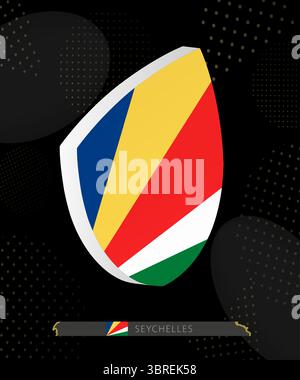 Seychelles Flag Shield icon in 3D on Dark Modern Abstract Rugby Background. Perfect for sports events, heritage themes, national celebrations, and pat Stock Vector