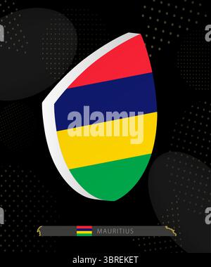 Mauritius Flag Shield icon in 3D on Dark Modern Abstract Rugby Background. Perfect for sports events, heritage themes, national celebrations, and patr Stock Vector