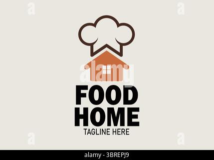 A creative logo design combining a home silhouette with a chef's hat, symbolizing comfort food and home cooking. Stock Vector