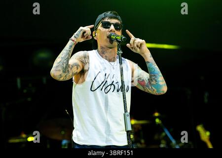 Milan, Ultimo performs in concert in the rain during the Stadi Tour ...