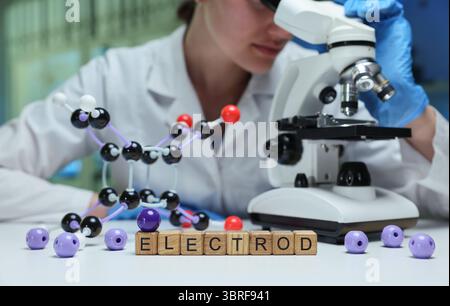 Engaging in scientific research employing microscopy and utilizing molecular models in the lab Stock Photo