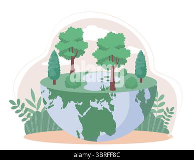 Forest trees growing on half Earth globe. Vector illustration Stock Vector
