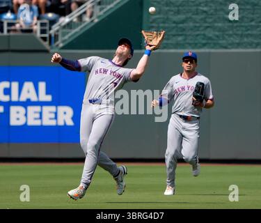 New York Mets' Brett Baty (7) warms up before a baseball game against ...