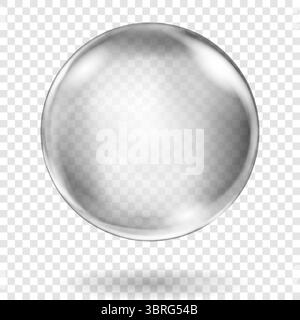 Large translucent gray sphere with highlights and soft shadow on transparent background, vector illustration for design projects and creating creative Stock Vector