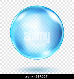 Large translucent light blue sphere with highlights and soft shadow on transparent background, vector illustration for design projects and creating cr Stock Vector