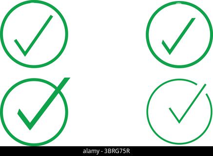 Simple Circular Check Mark Icons Collection in Thin Line Art Style for Modern Vector Use Stock Vector