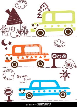 car, bus truck doodle vector Stock Vector