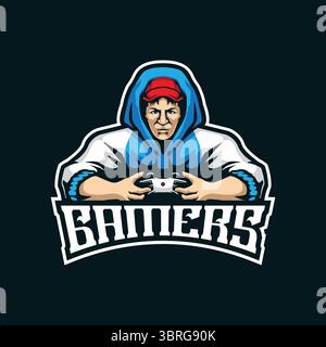 Gamer mascot logo design vector with modern illustration concept style for badge, emblem and t shirt printing. Gamer illustration for e sport. Stock Vector