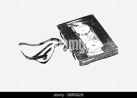 Vintage vinyl records and gramophone discs are reimagined with trendy halftone stipple elements, a photocopy effect, and grunge punk dotted stickers f Stock Vector