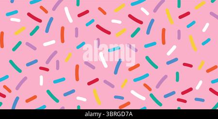 Seamless Rainbow Sprinkle Donut Pattern Featuring Color Glaze Background and Sweet Tiny Vermicelli Candy Elements for Dessert Inspired Projects and Stock Vector