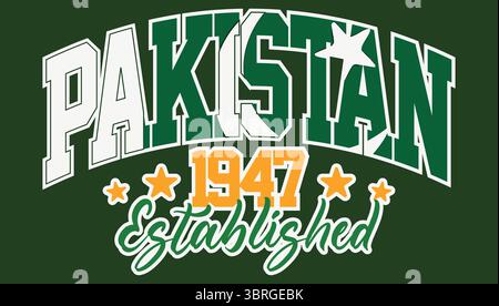 Pakistan Established 1947 Vintage Typography Vector — Pakistani Independence Day National Flag Graphic Design Stock Vector