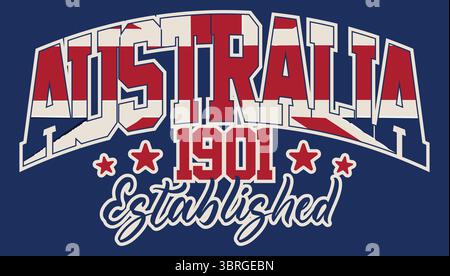 Australia Established 1901 Vintage Typography Vector — Australian National Flag T-Shirt Graphic for Independence Stock Vector