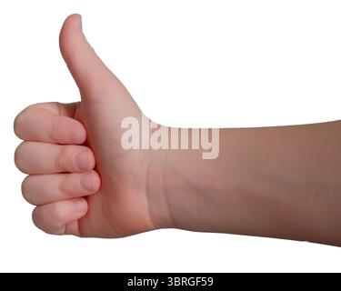 A hand gives a thumbs up in bright natural light conveying positivity. Stock Photo