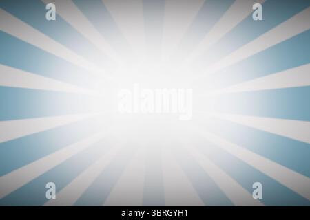 Flat design background is showing bright white sunburst emitting light blue radial gradient beams Stock Photo