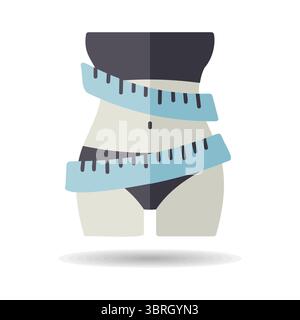 Elegant women's waist with measuring tape vector icon. Graph symbol for fitness and weight loss web site and apps design, logo, app, UI Stock Vector