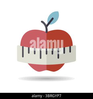 Apple with measuring tape vector icon. Graph symbol for fitness and weight loss web site and apps design, logo, app, UI Stock Vector