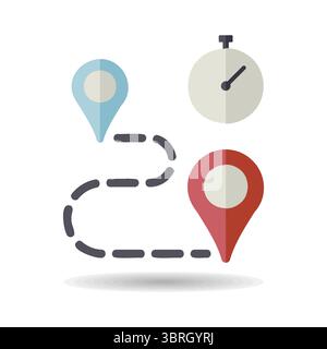 Stopwatch and route destination vector icon. Graph symbol for fitness and weight loss web site and apps design, logo, app, UI Stock Vector