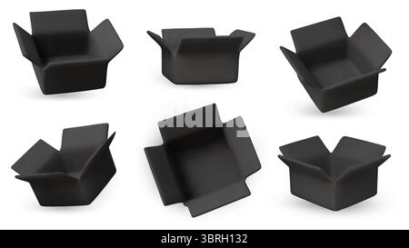 3D render of empty bright yellow open boxes in multiple perspectives. Perfect for UI UX design, product mockups, and digital marketing assets Stock Vector
