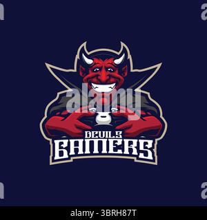Devil mascot logo design vector with concept style for badge, emblem and t shirt printing. Devil gamer illustration for sport and e sport team. Stock Vector